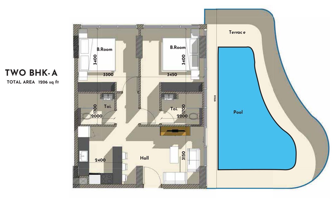 2 Bedrooms floor plan
