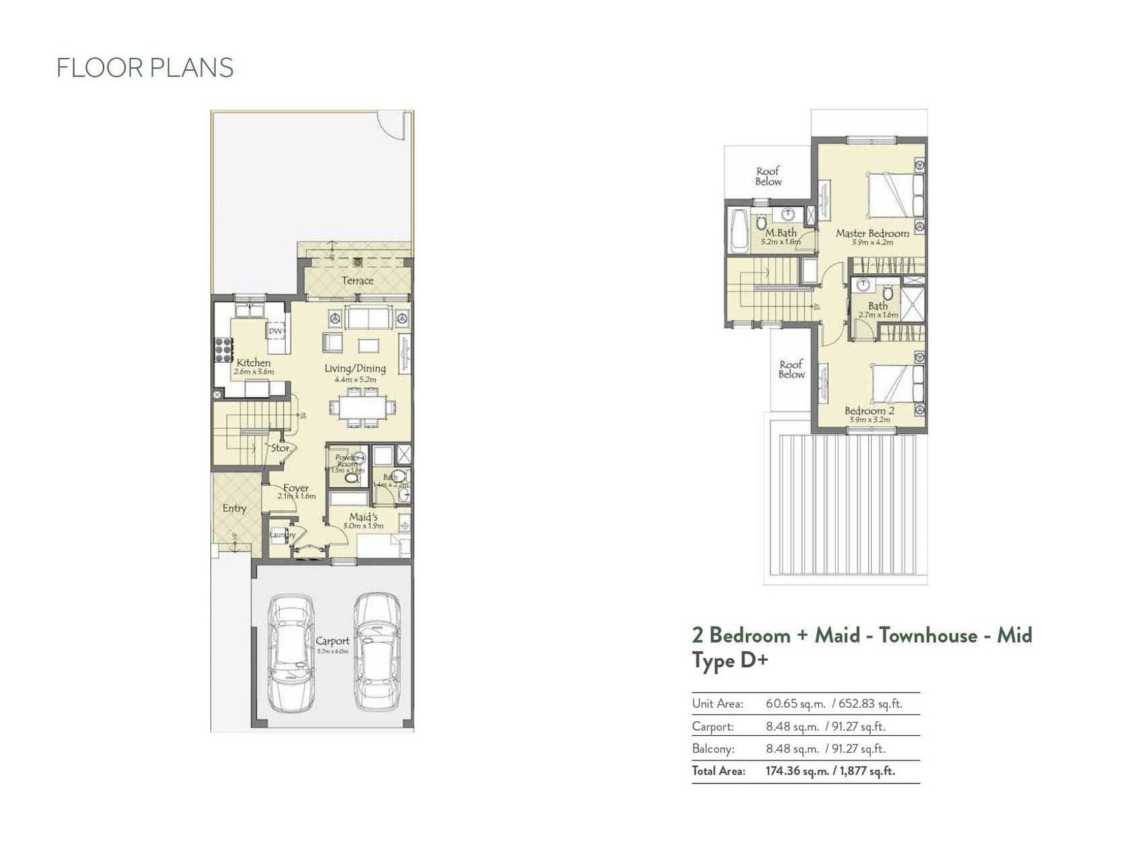 2 Bedrooms + Maid floor plan