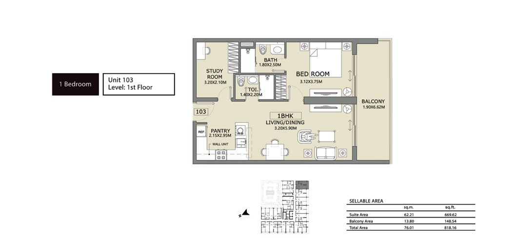 1 Bedroom floor plan