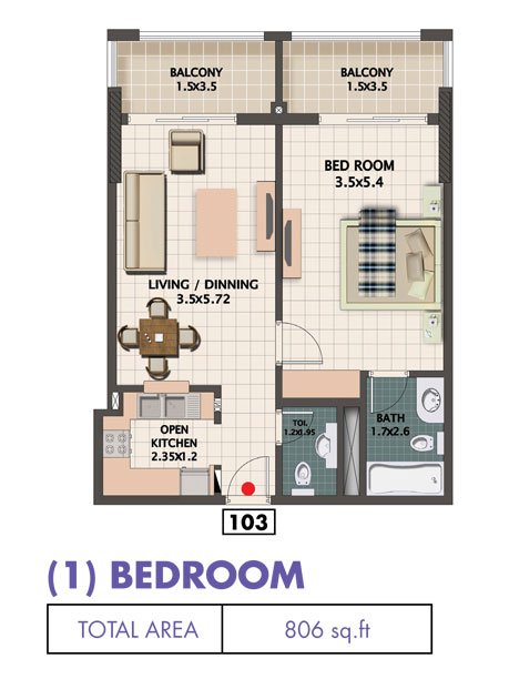 1 Bedroom floor plan