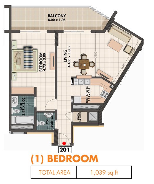 1 Bedroom floor plan