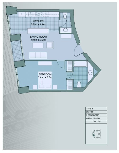 1 Bedroom floor plan