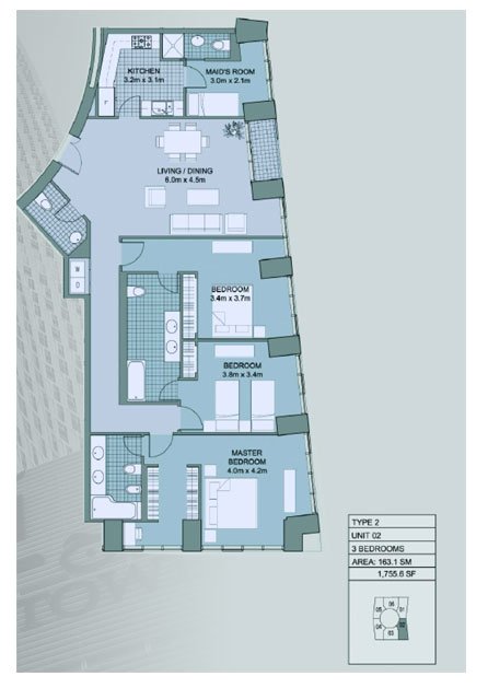 3 Bedrooms floor plan