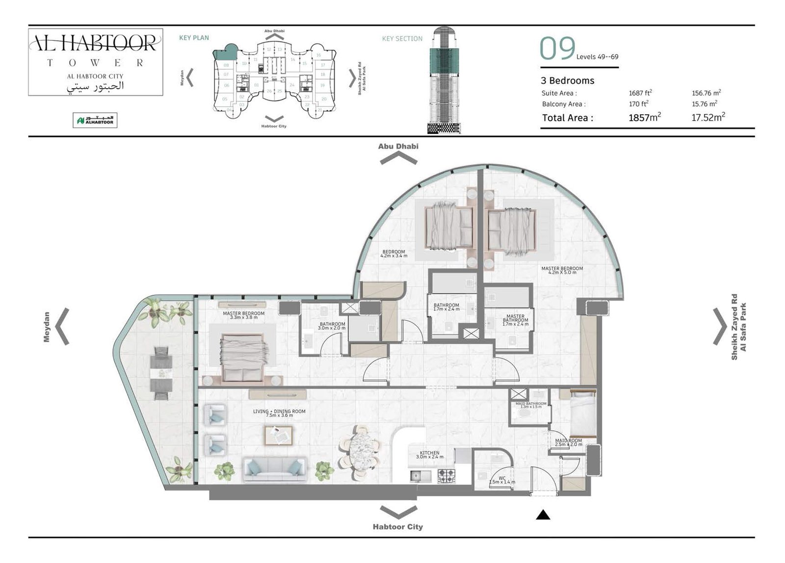 3 Bedrooms + Maid floor plan