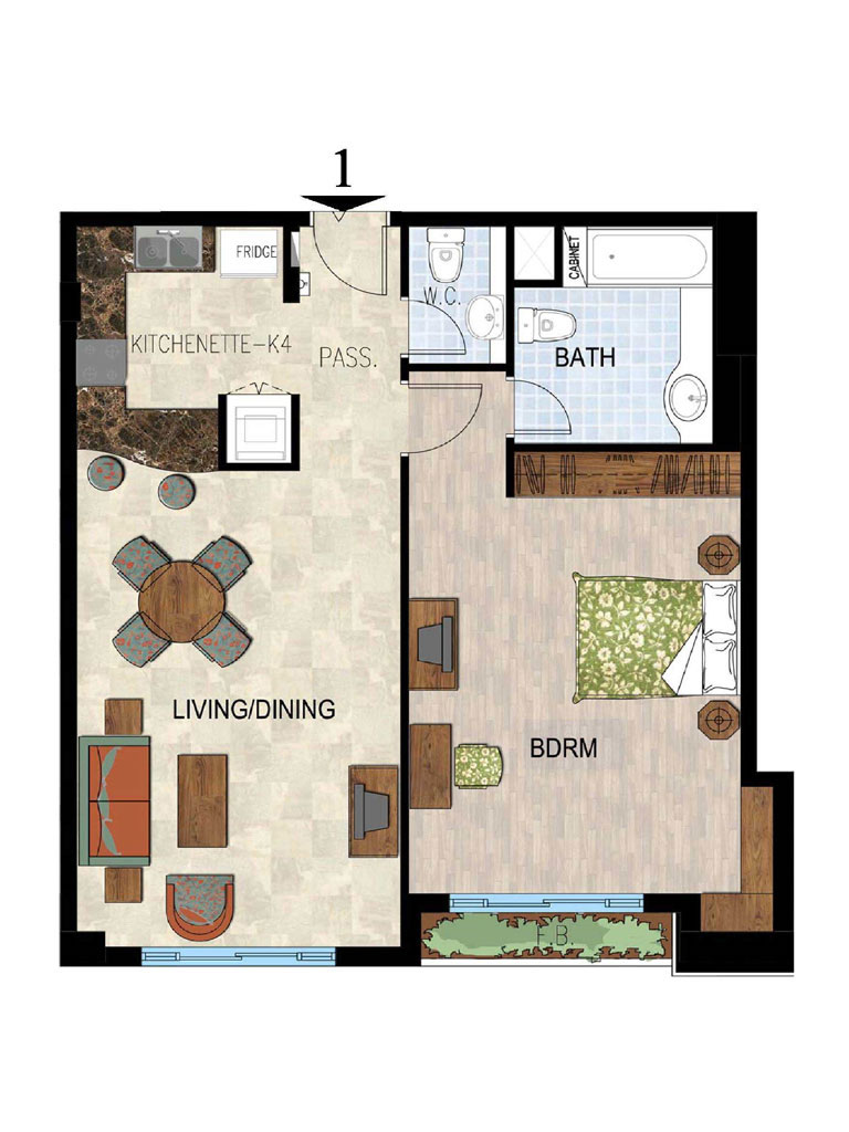 Profile Residences 1 Bedroom Ground Floor , 1 Bedroom Apartment floor plan