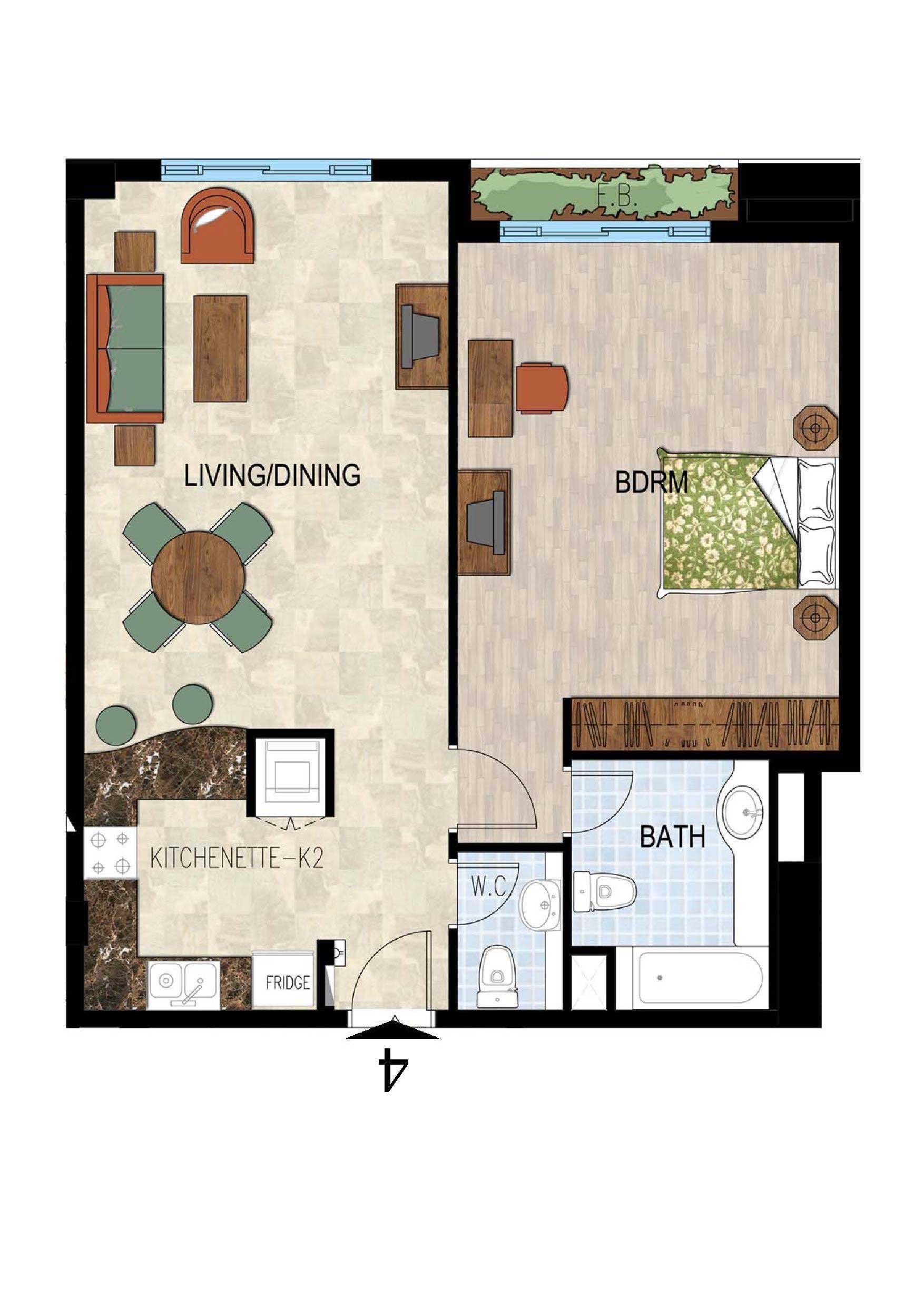 1 Bedroom floor plan