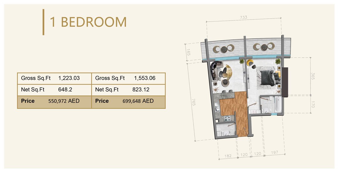 1 Bedroom floor plan