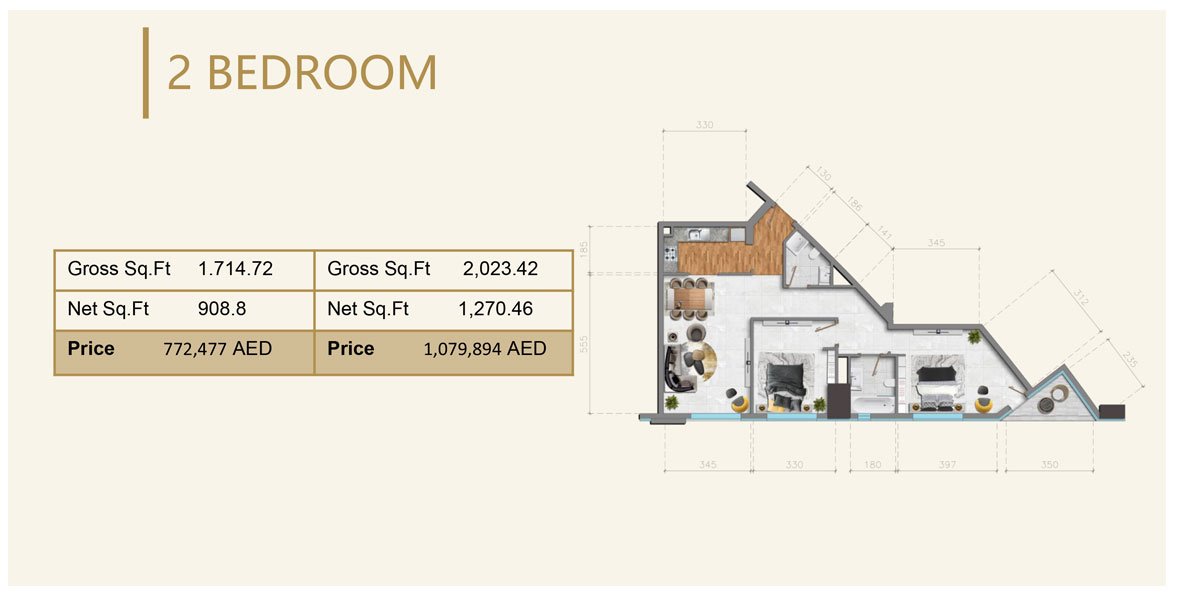2 Bedrooms floor plan