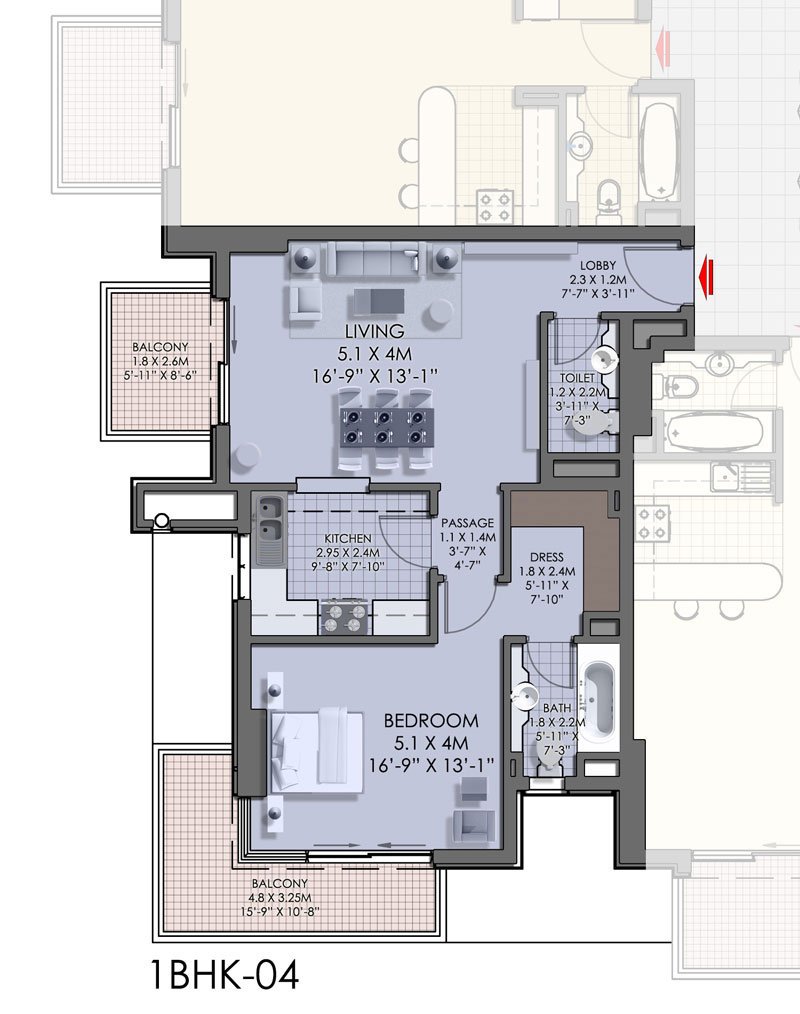 1 Bedroom floor plan