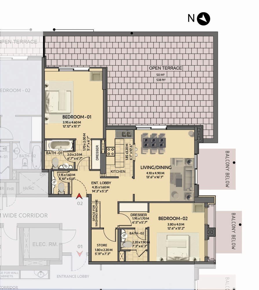 2 Bedrooms floor plan