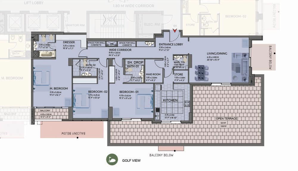 3 Bedrooms floor plan