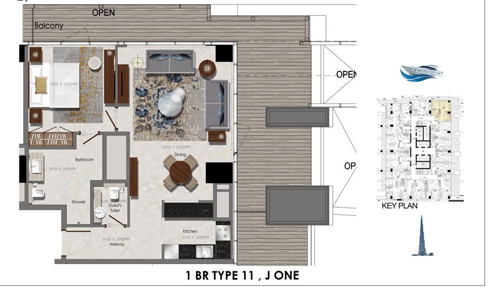 1 Bedroom floor plan