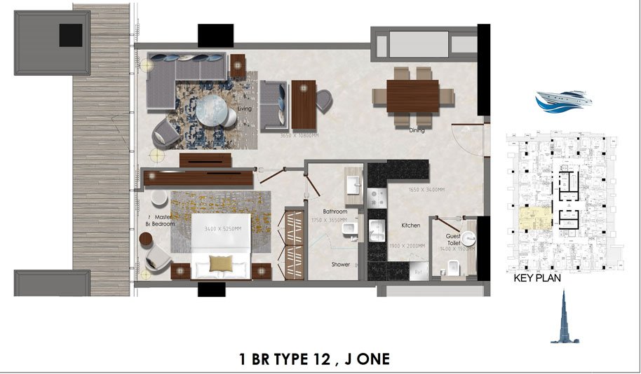 1 Bedroom floor plan