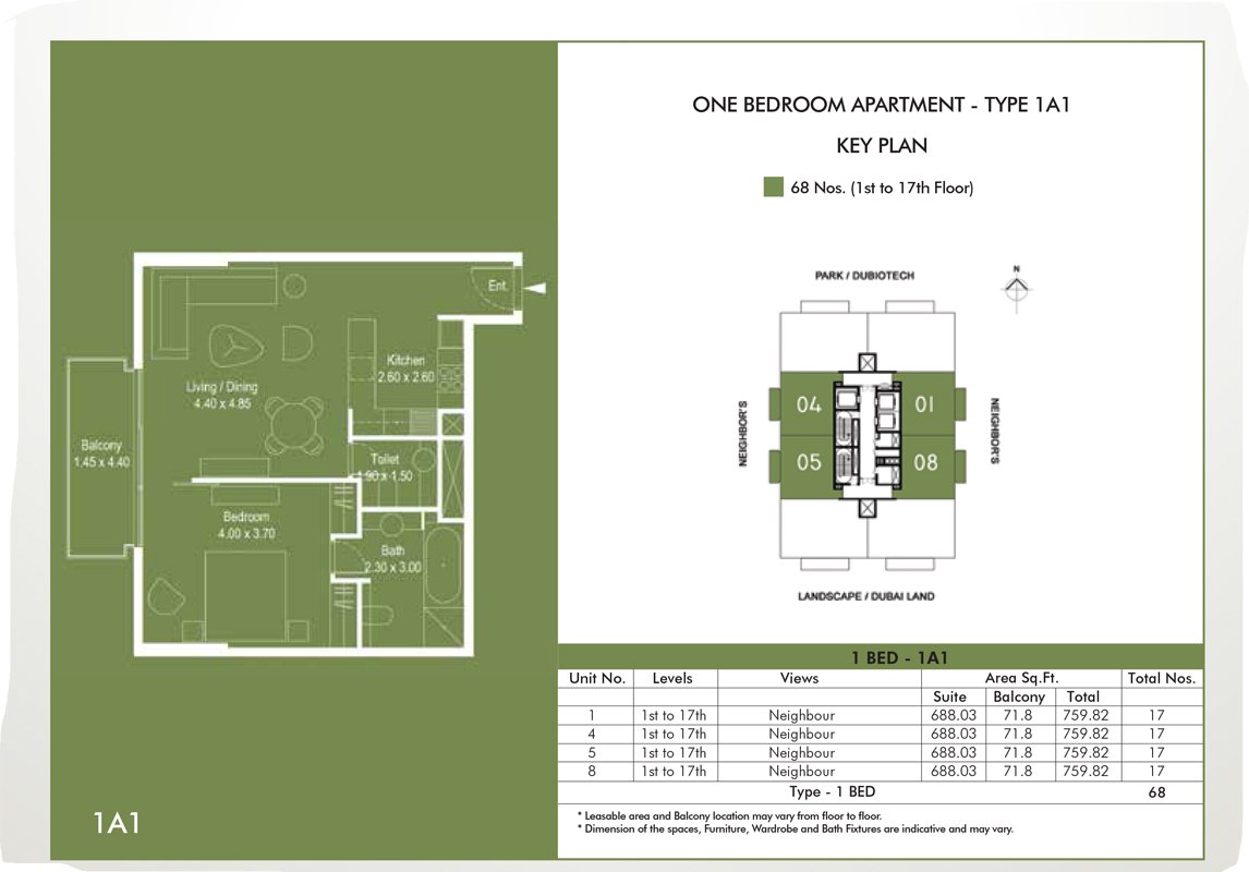 1 Bedroom floor plan