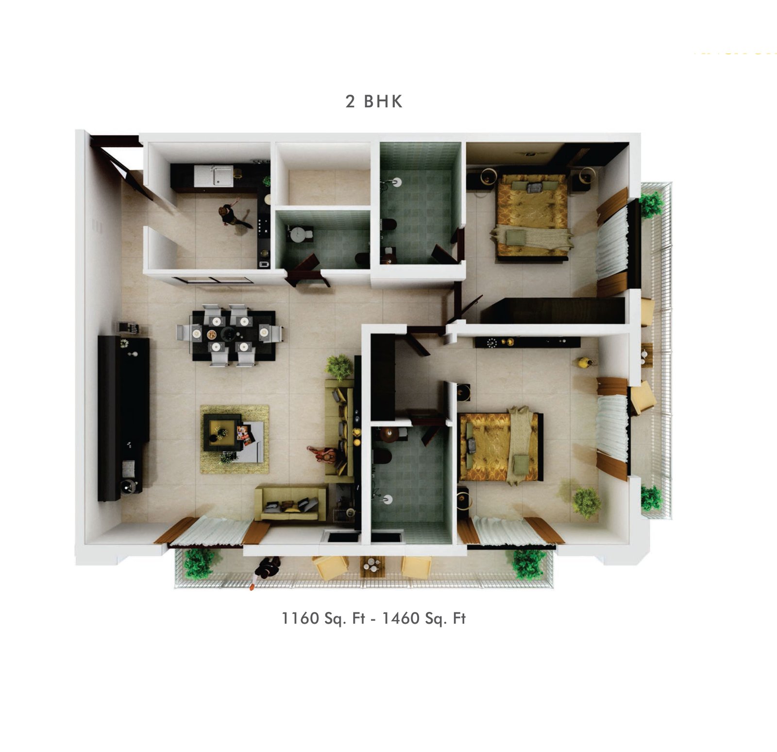 2 Bedrooms floor plan