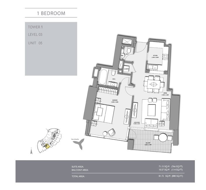 1 Bedroom floor plan