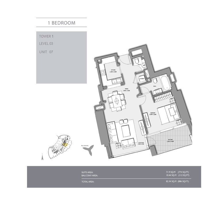 1 Bedroom floor plan