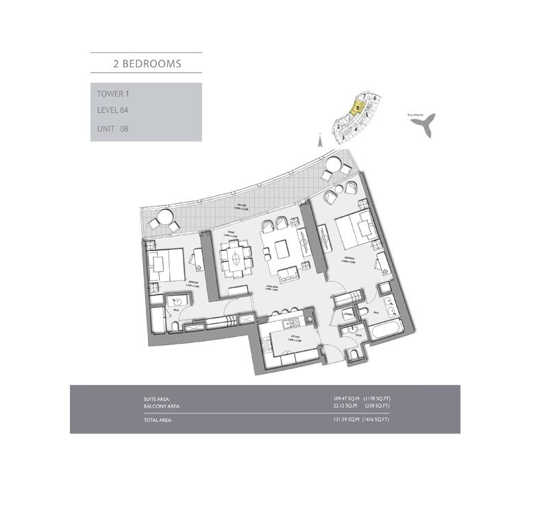 2 Bedrooms floor plan