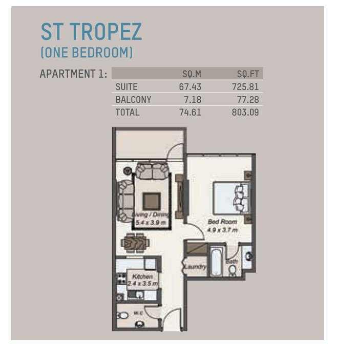 1 Bedroom floor plan