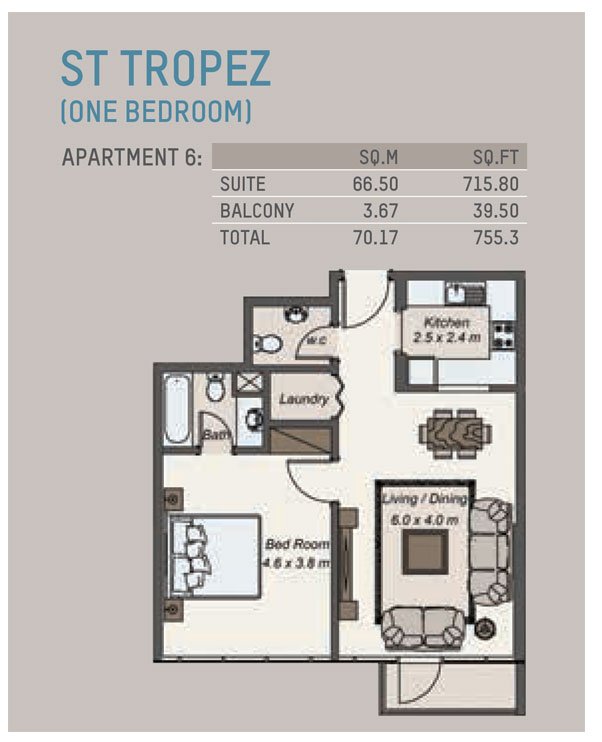 1 Bedroom floor plan