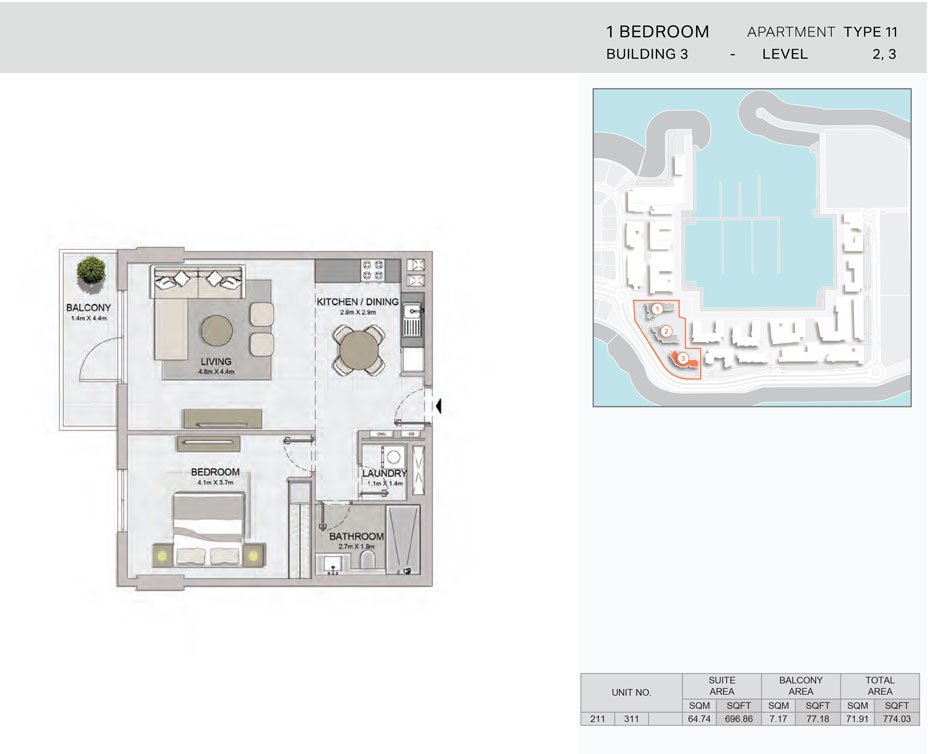 1 Bedroom floor plan