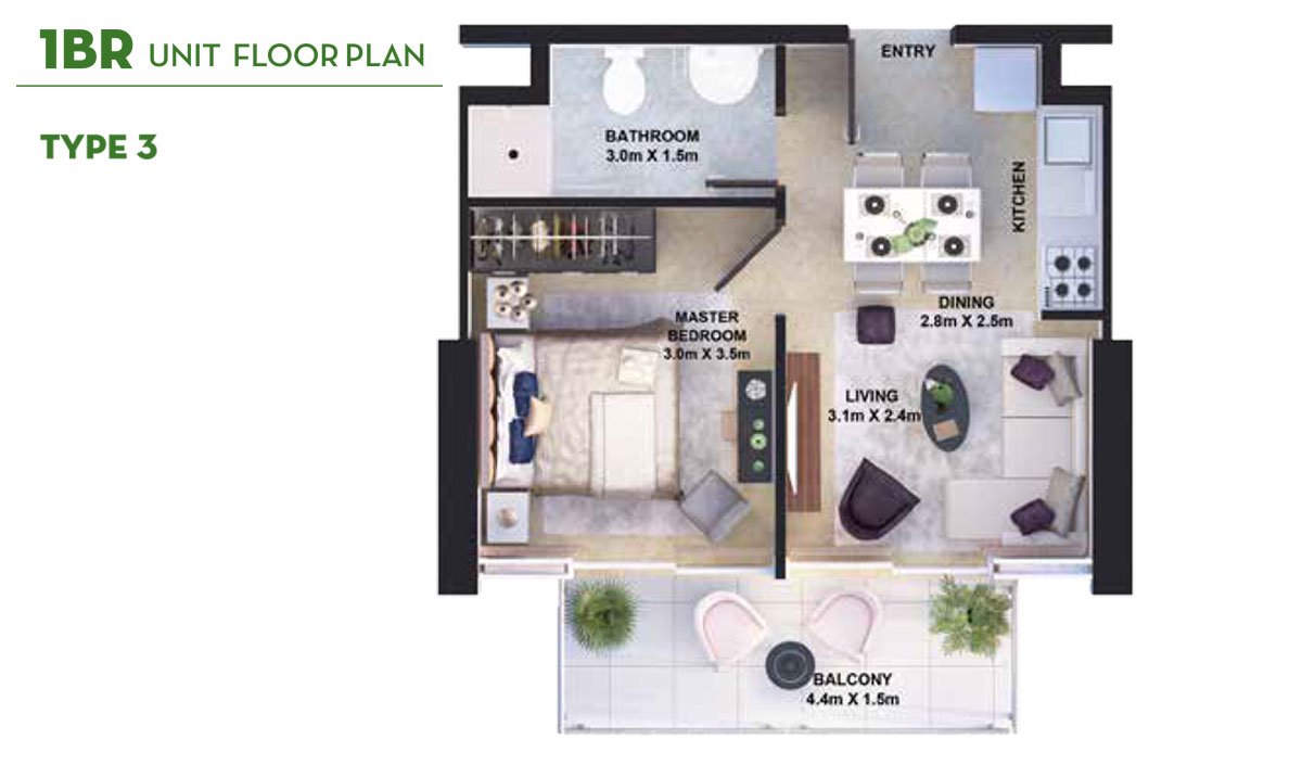1 Bedroom floor plan