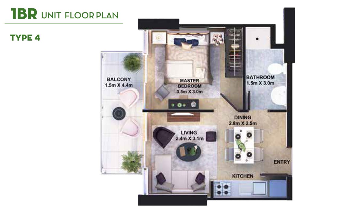 1 Bedroom floor plan