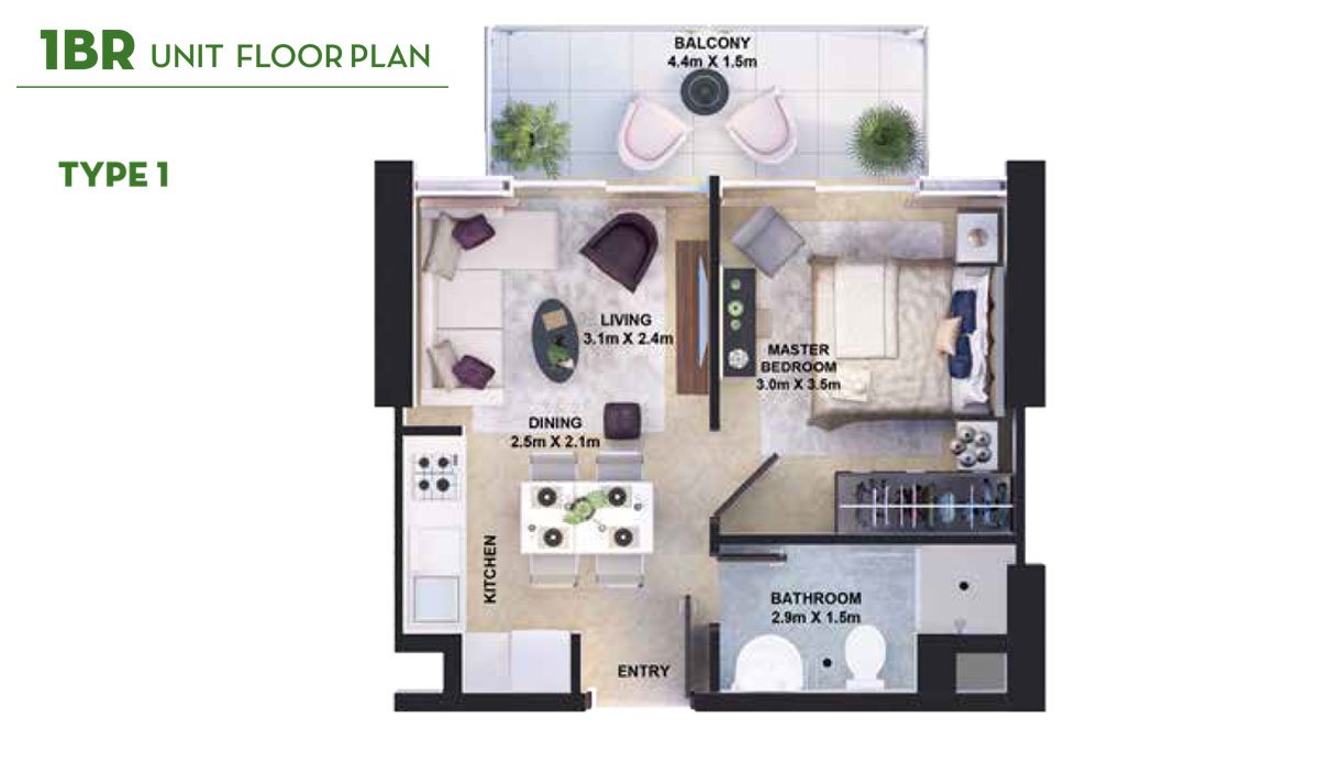 1 Bedroom floor plan