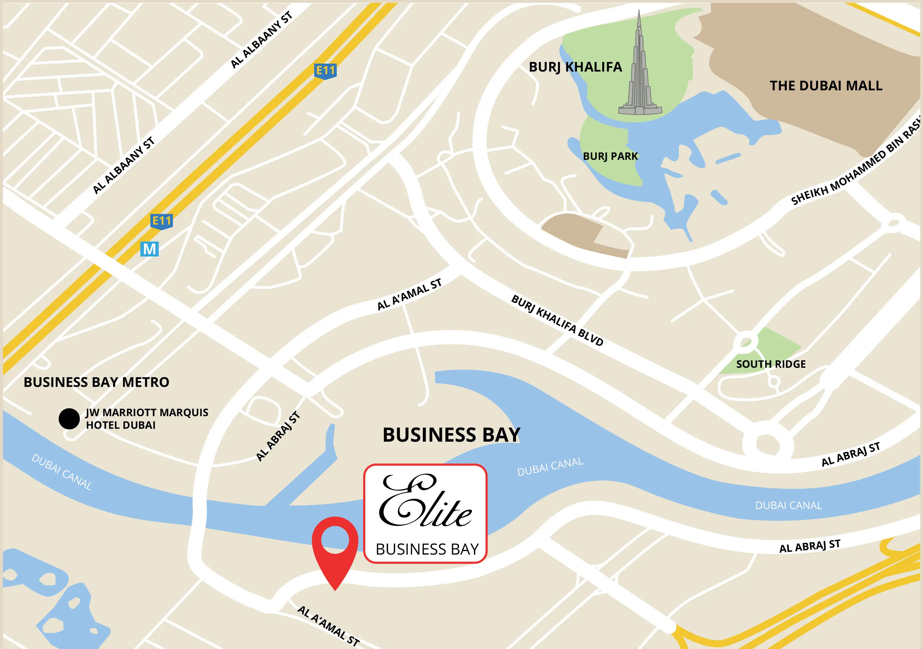 Elite Business Bay location map