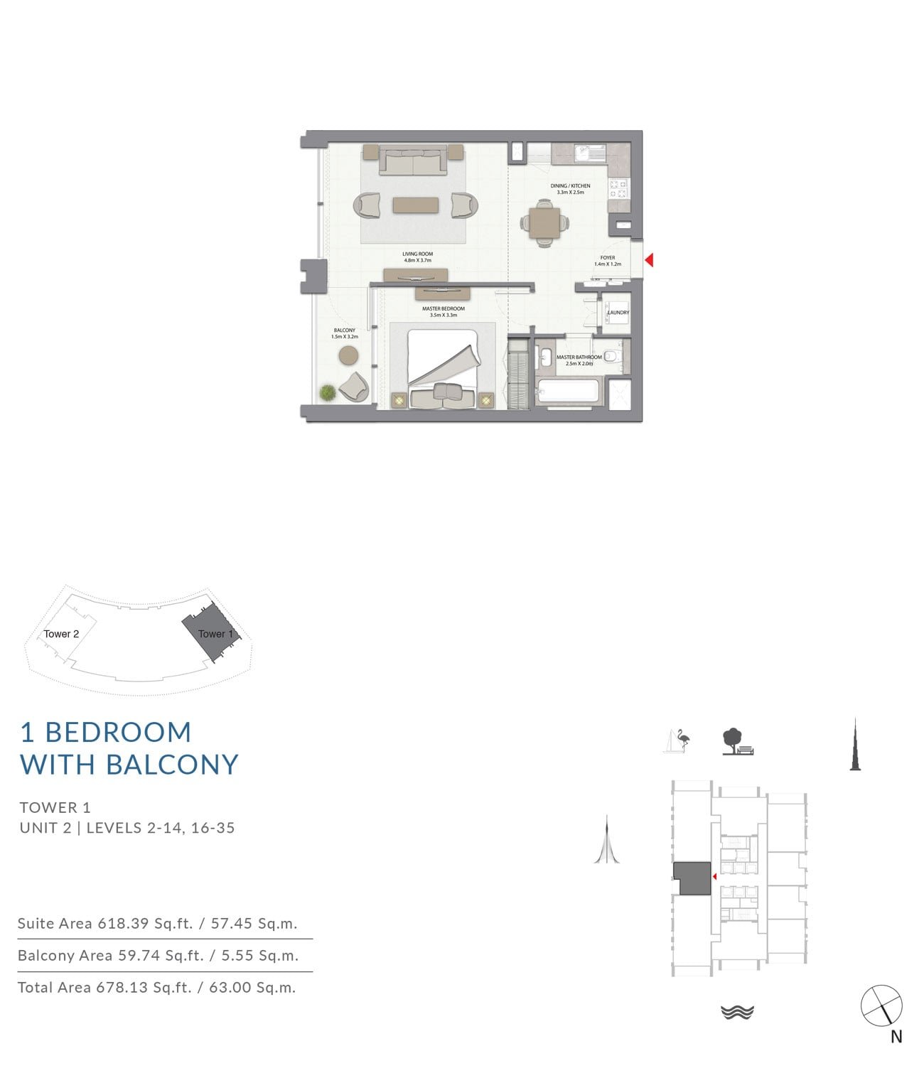 1 Bedroom Tower 1 floor plan