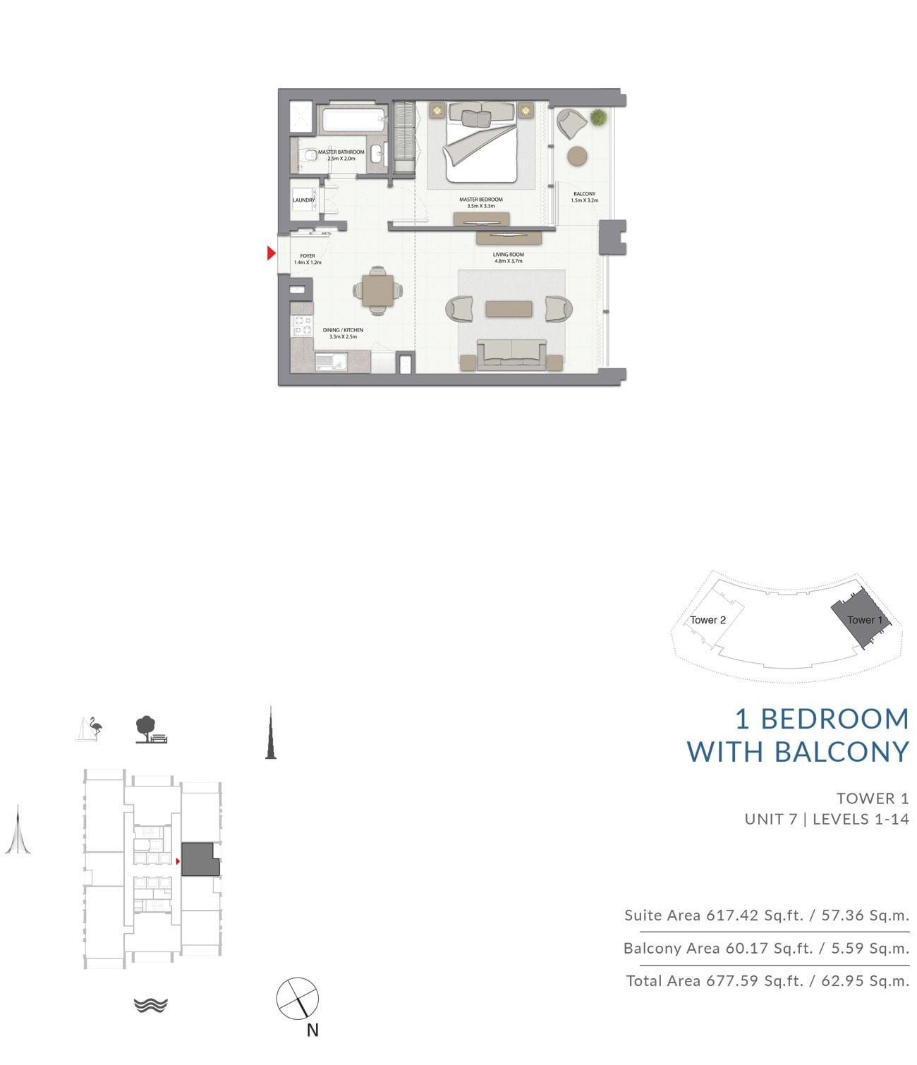 1 Bedroom Tower 1 floor plan