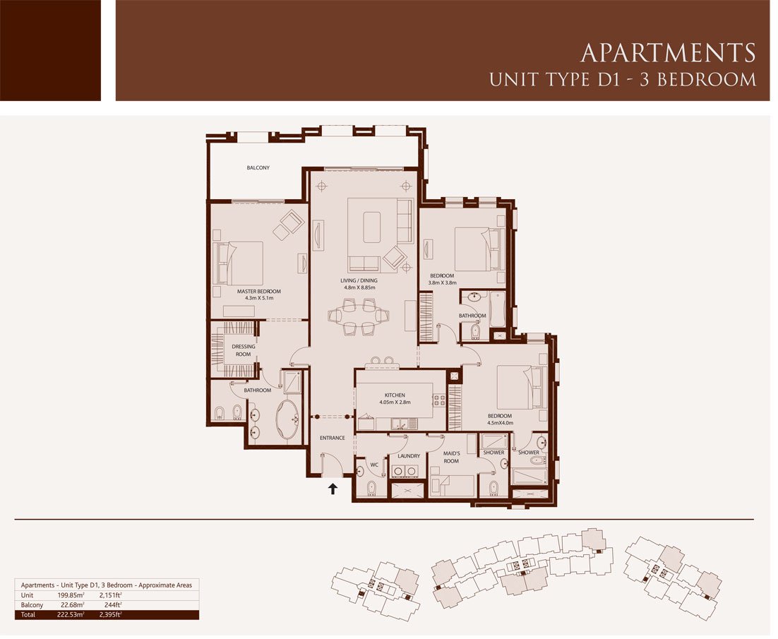 3 Bedrooms floor plan