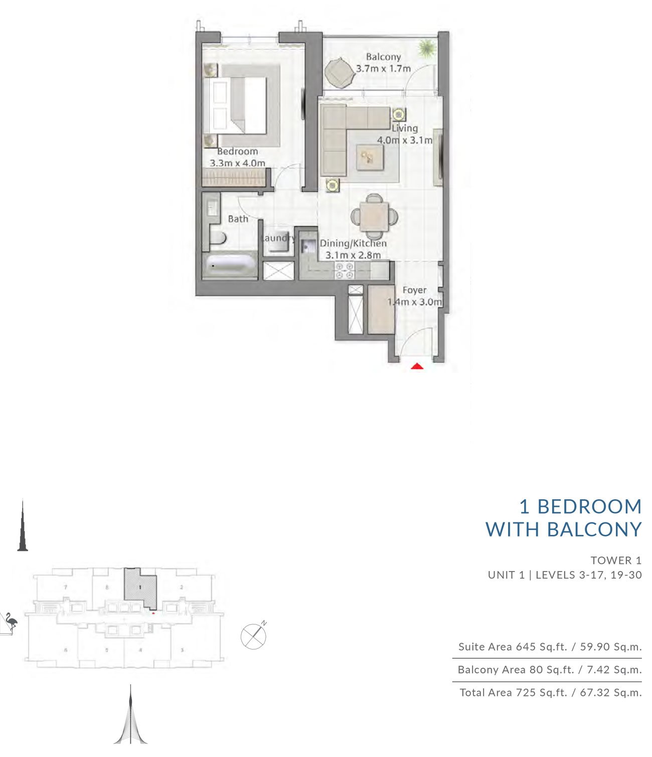 1 Bedroom floor plan