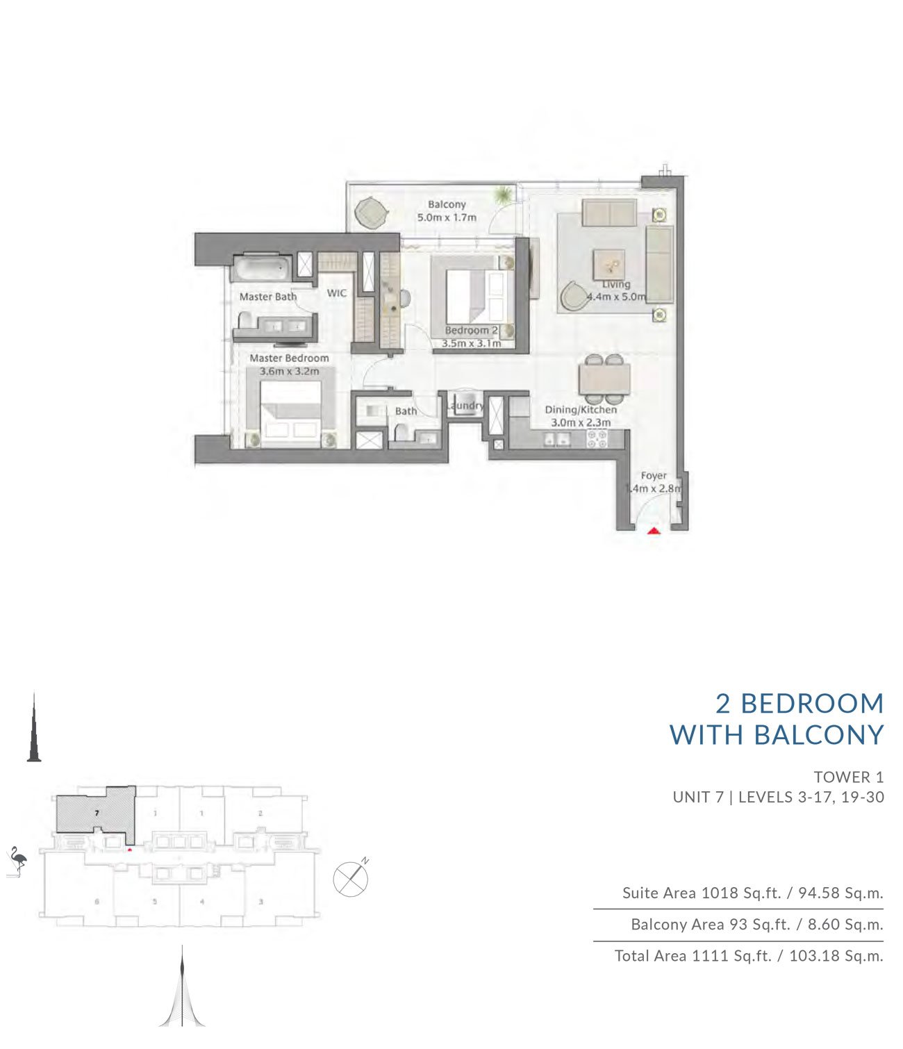 2 Bedrooms floor plan