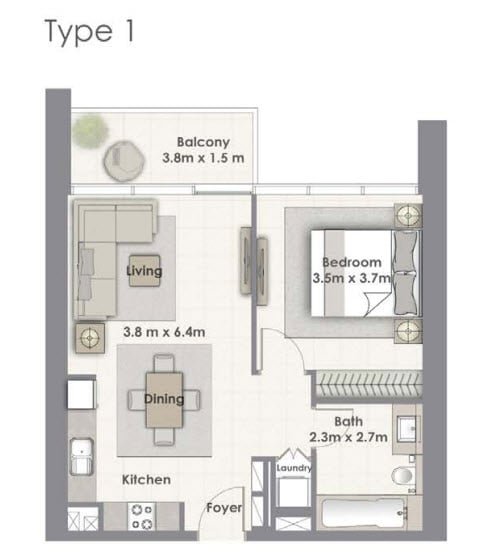 1 Bedroom floor plan