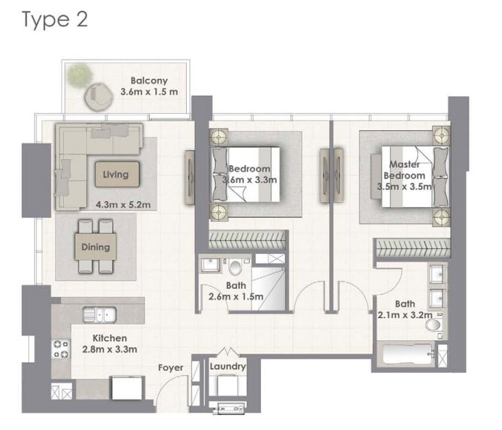2 Bedrooms floor plan