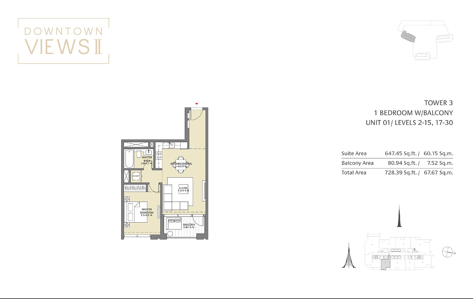 Tower 3 - 1 Bedroom floor plan