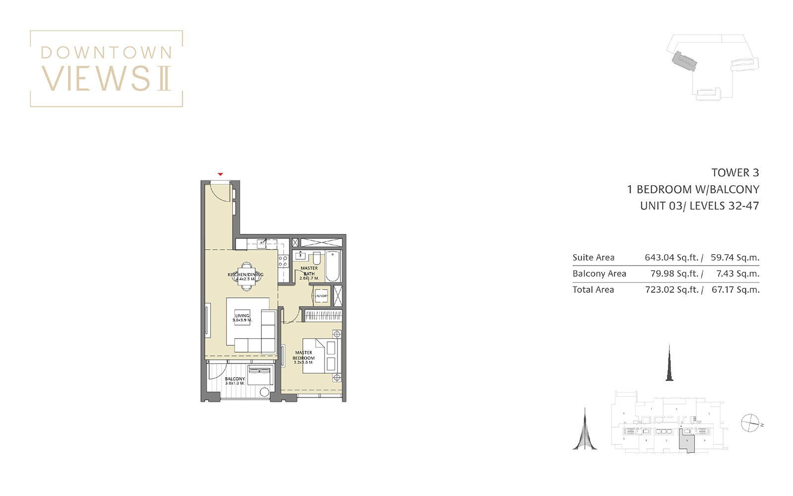 Tower 3 - 1 Bedroom floor plan