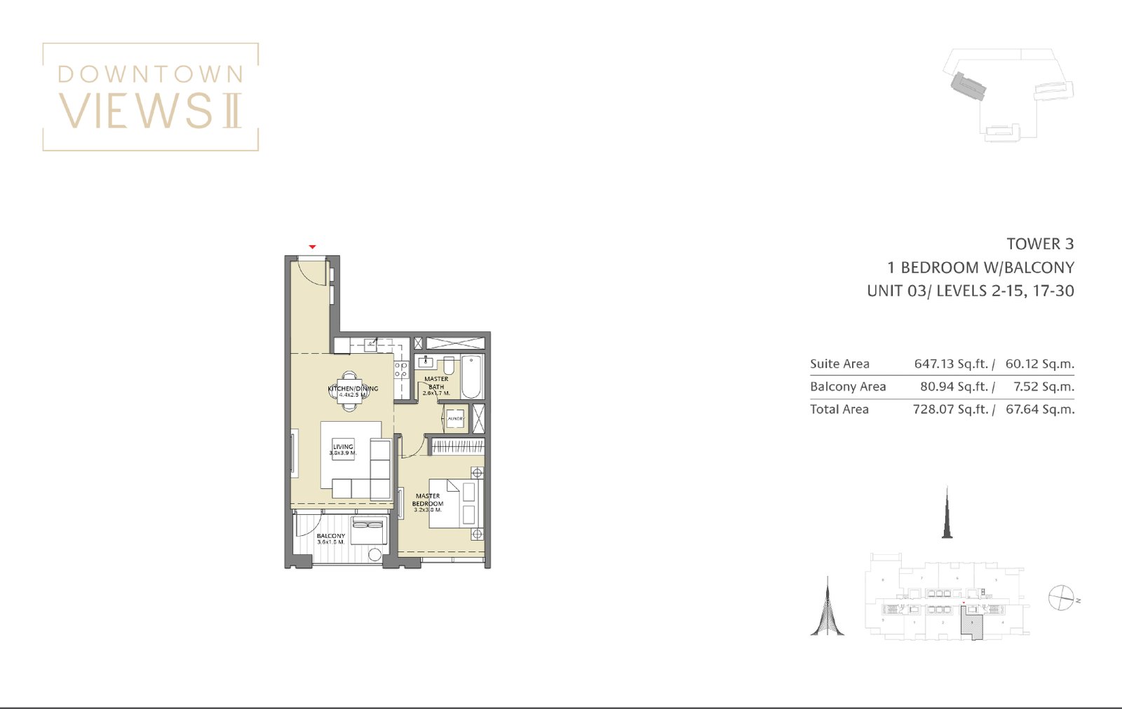 Tower 3 - 1 Bedroom floor plan