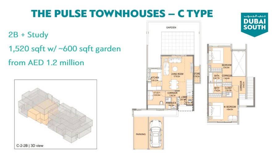 2 Bedrooms +Study floor plan