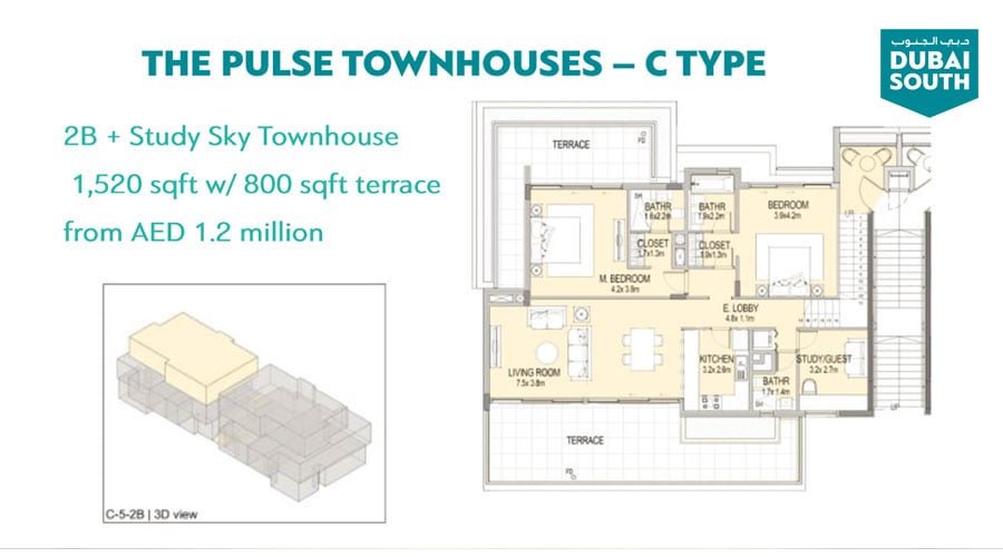 2 Bedrooms +Study floor plan