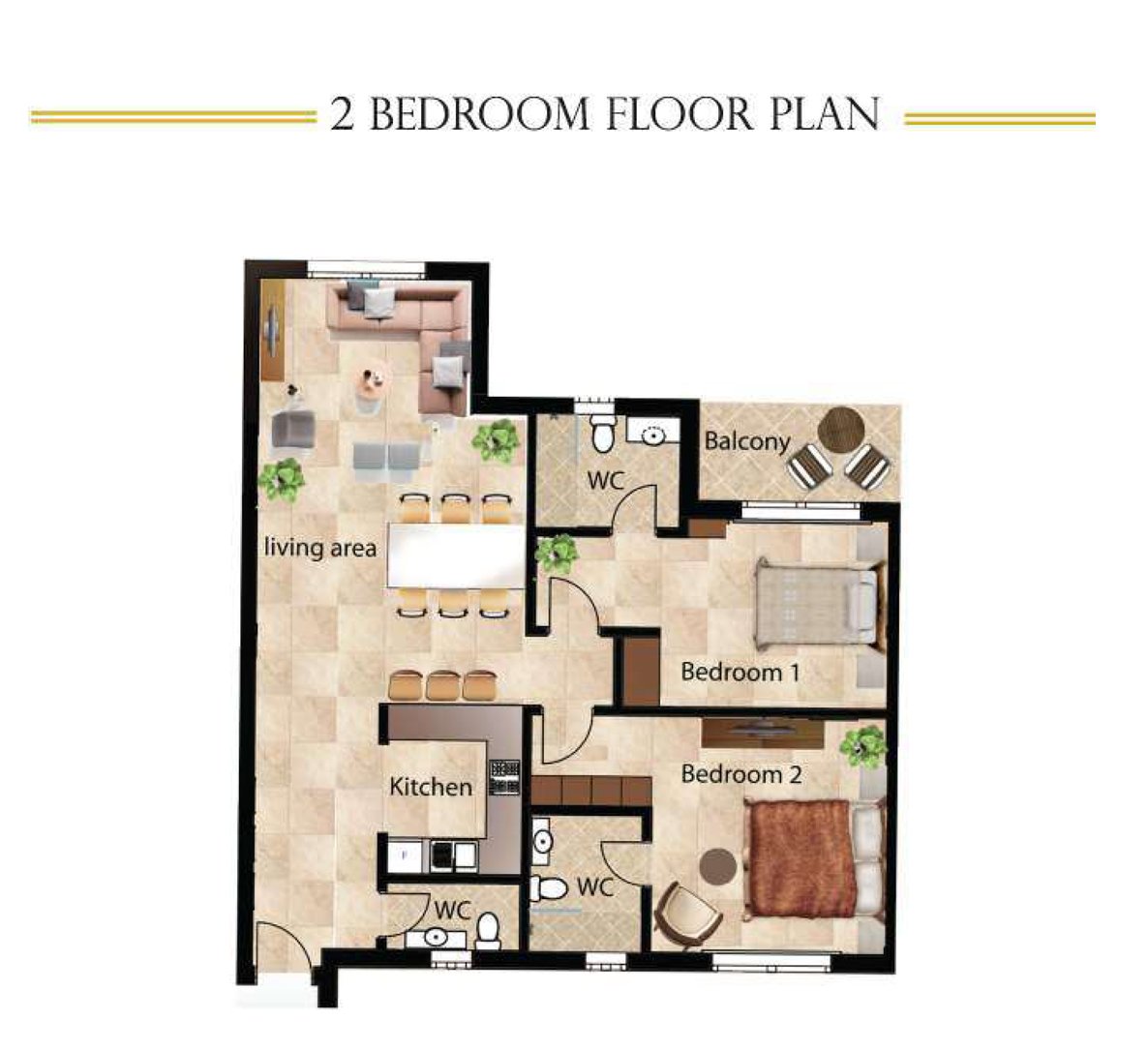 2 Bedrooms floor plan