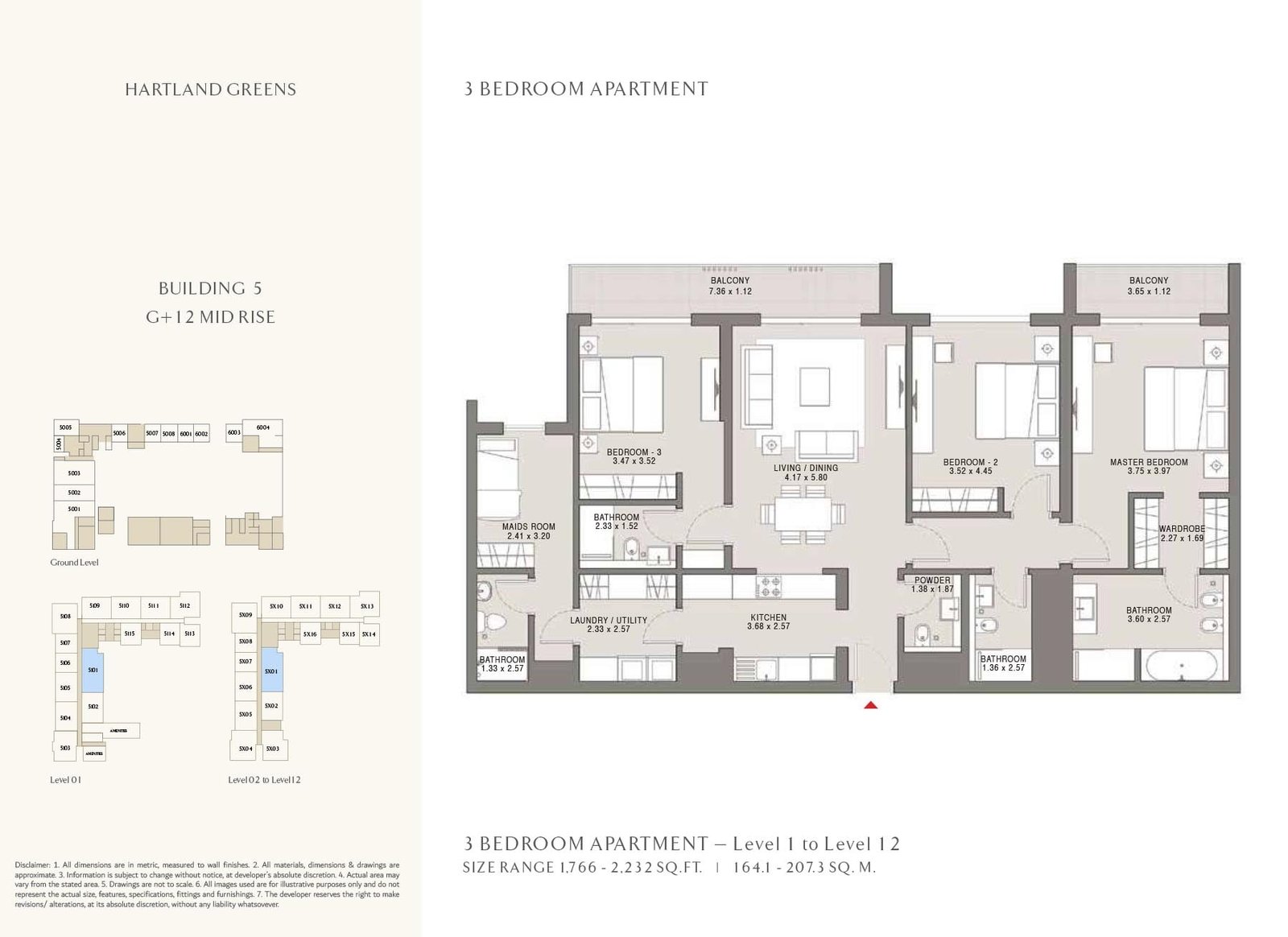 3 Bedrooms + Maid floor plan
