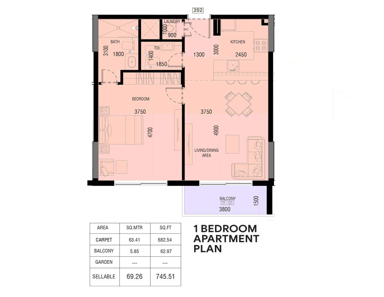 1 Bedroom floor plan