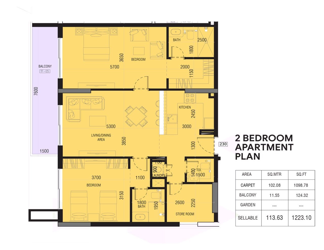 2 Bedrooms floor plan