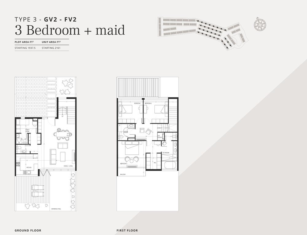 3 Bedrooms + Maid floor plan