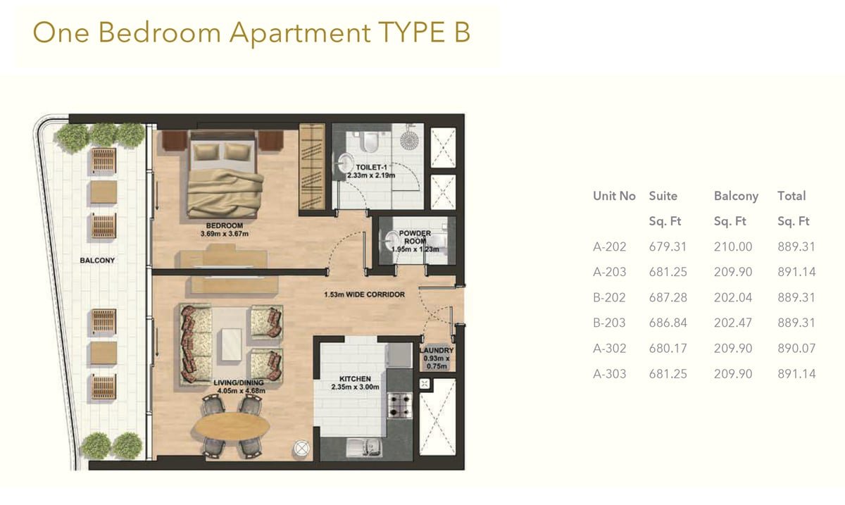 1 Bedroom floor plan