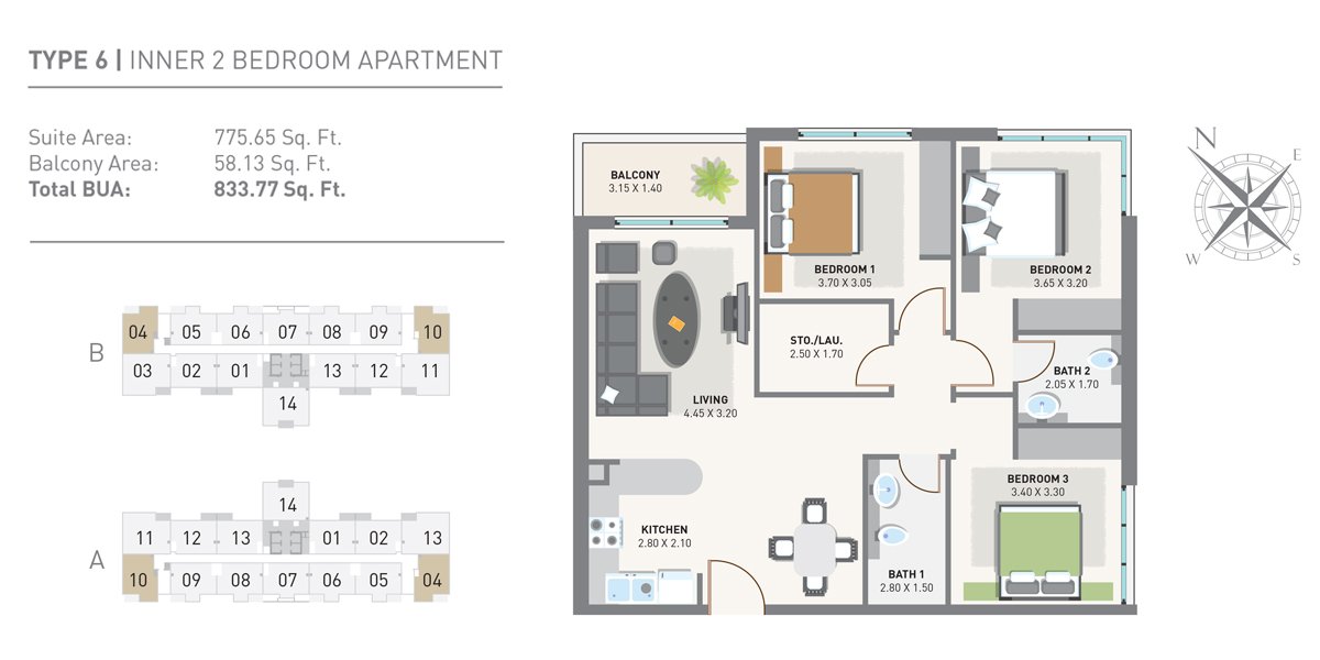 2 Bedrooms floor plan