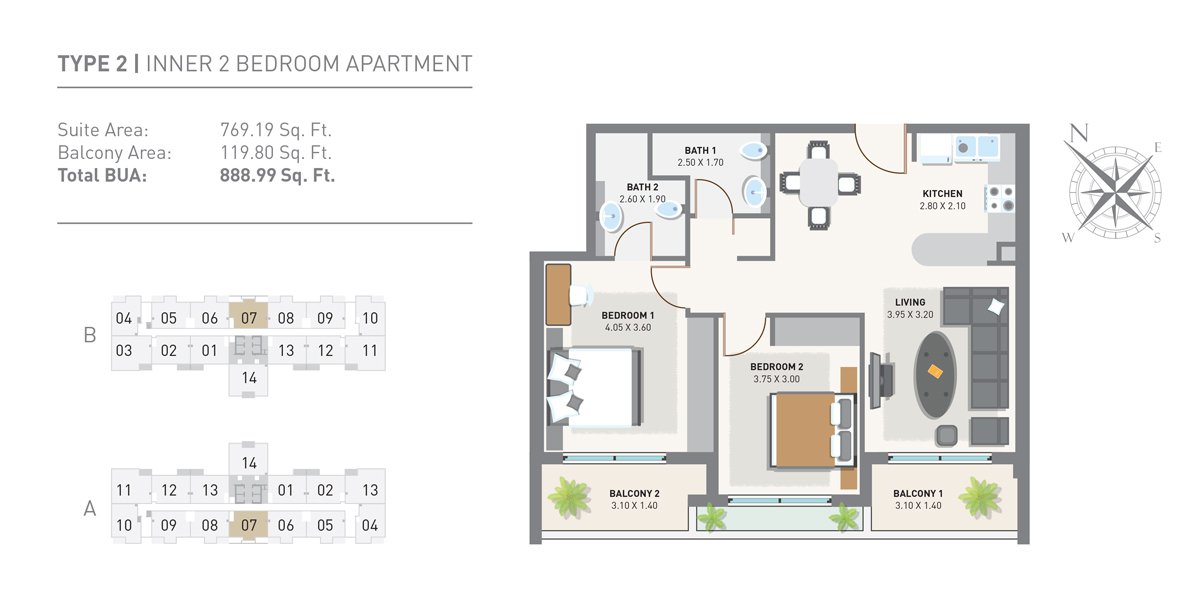 2 Bedrooms floor plan