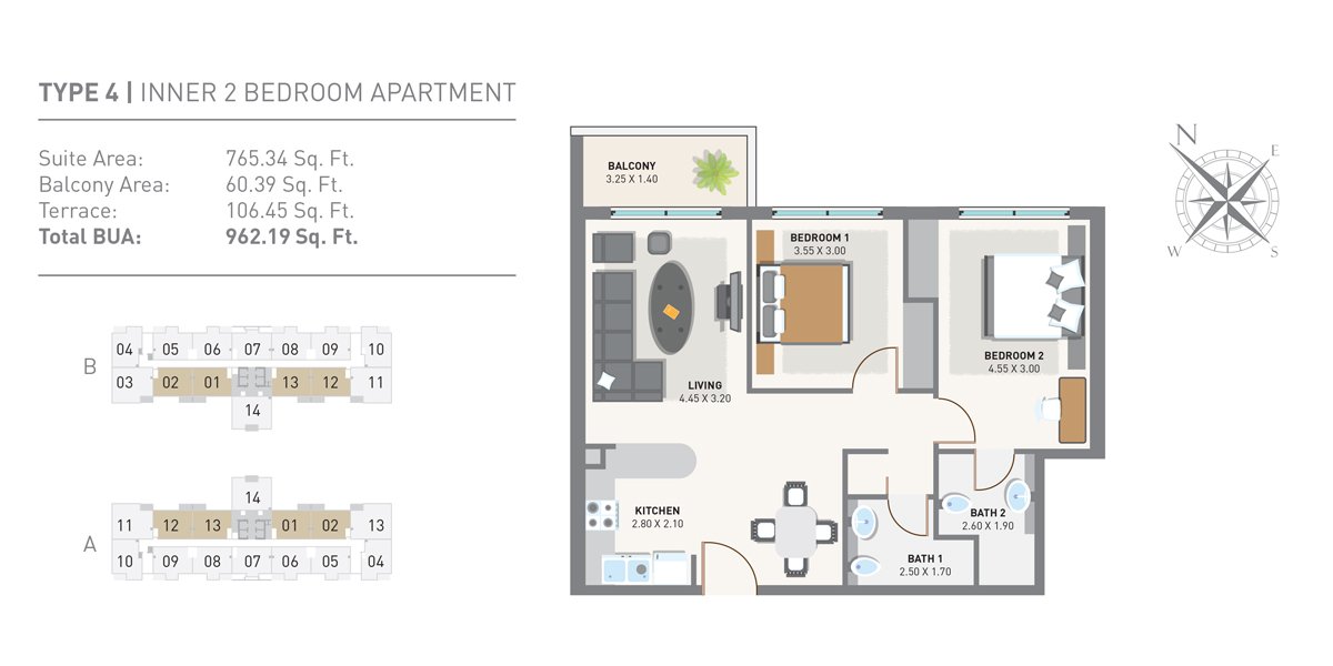 2 Bedrooms floor plan